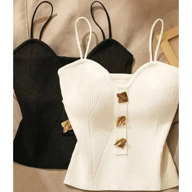 Summer Cross-Knit Suspender Women'S French Style Sexy Beauty Camisole Slim Fit Sleeveless T-Shirt No Chest Pad Short Tank Tops