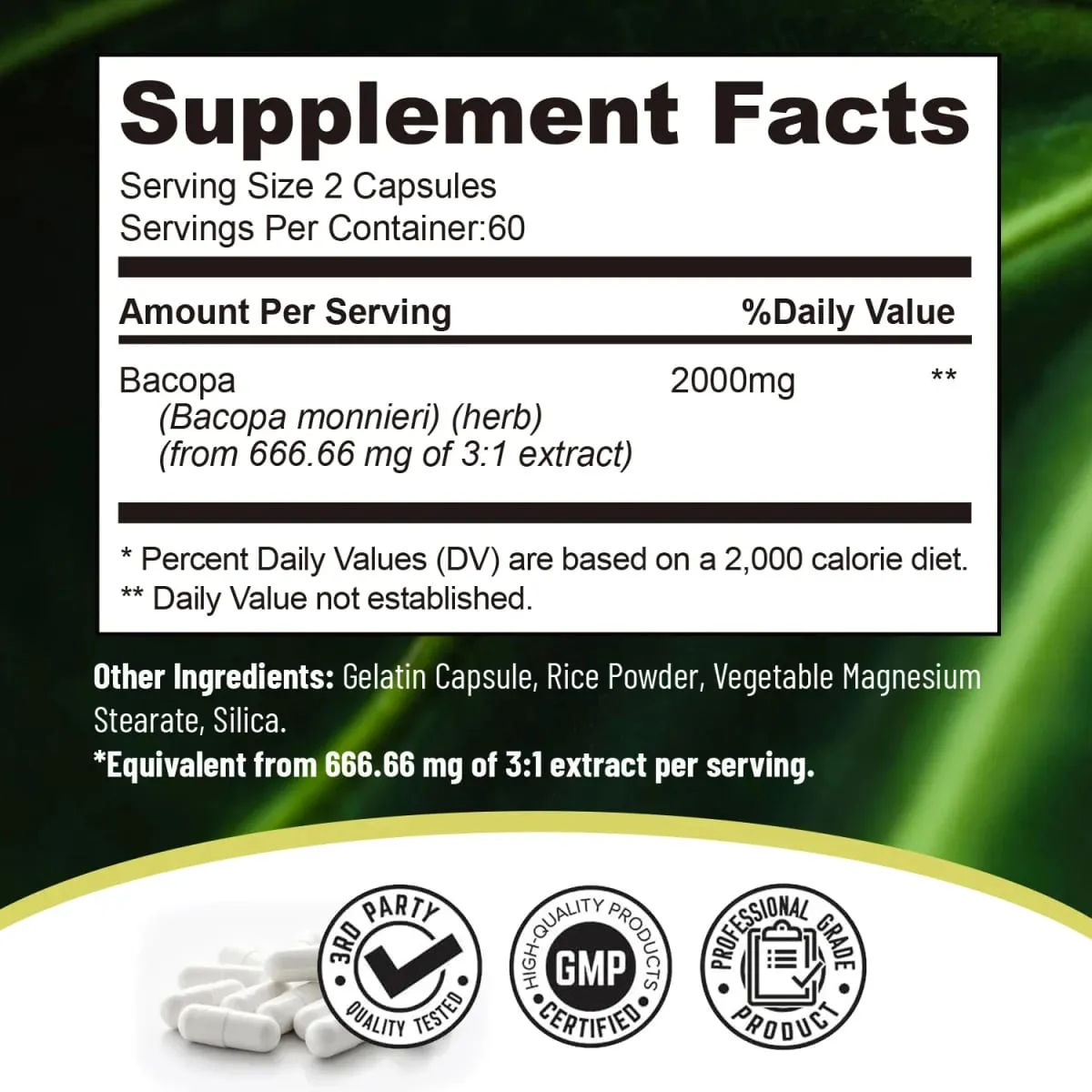 Bacopa Monnieri Extract - Helps Clear Thinking and Improves Memory Delay Skin AgingSupplements