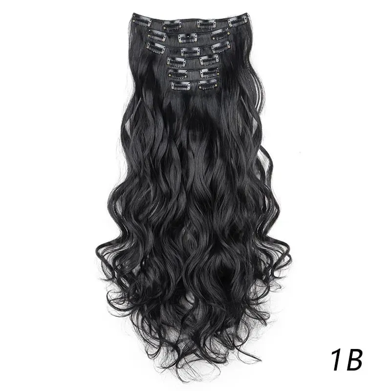 Synthetic Long Curly 16 Clips Hair Extension Heat Resistant Fiber Black Brown Hairpiece for Women Cosplay Wig Halloween Wig Part