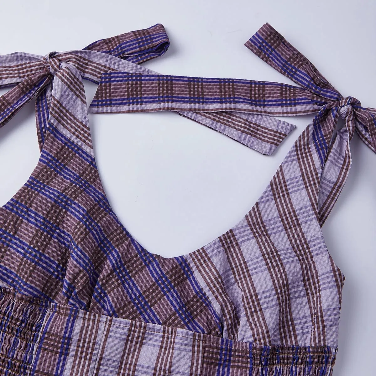 Women Summer Sleeveless Dress Striped Print Tie up Strap Backless A-Line Dresses with Pockets for Beach Vacation Party