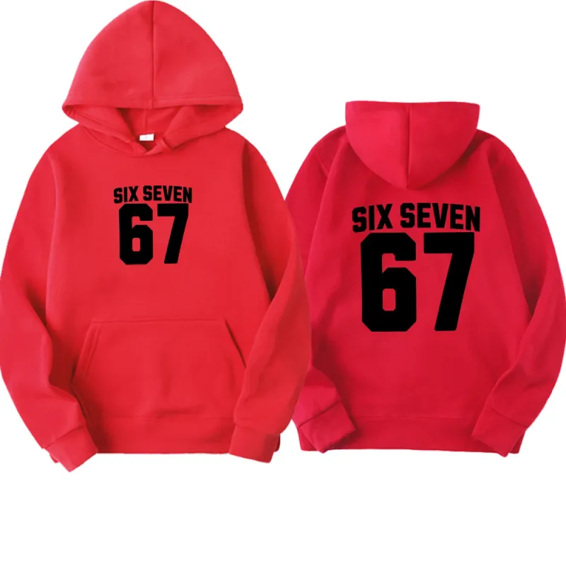Men's Hoodie Six Seven 67 Number Letter Double Sided Print Pullover Sweatshirt Long Sleeve Loose Casual Hooded Tops Streetwear