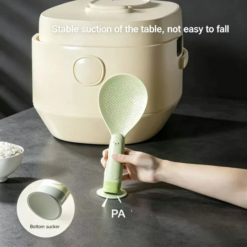 1 Piece Suction Cup Standing Rice Spoon Non‑Stick Heat‑Resistant Self‑Stand Rice Paddle for Rice Cooker Serving Cooking
