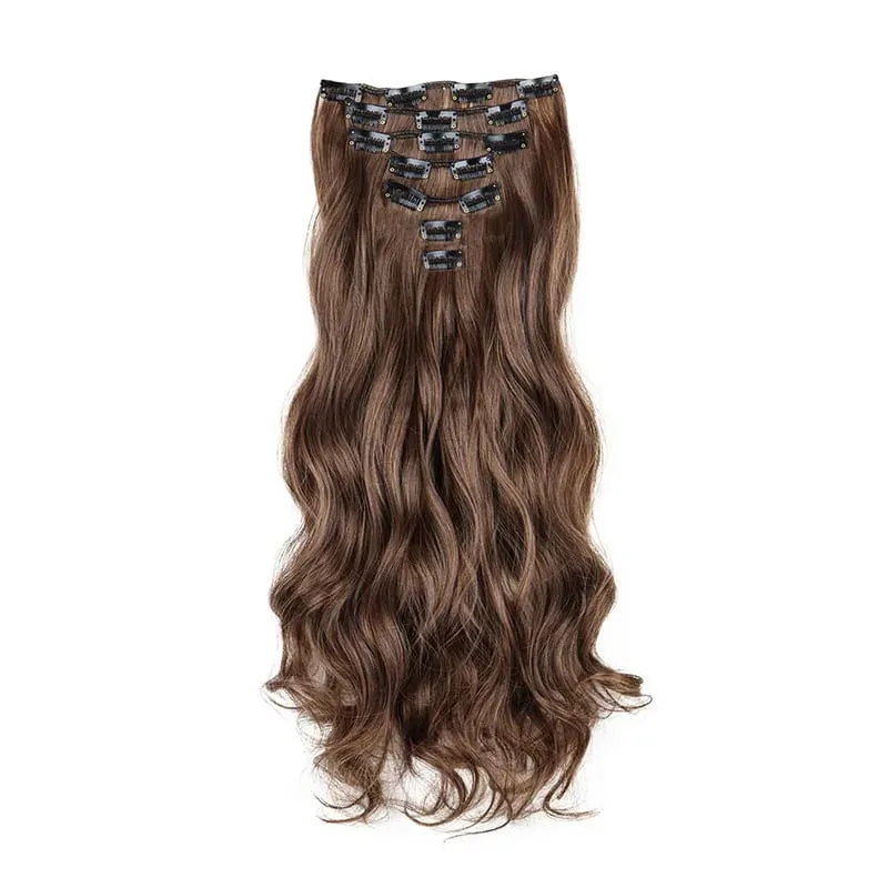Synthetic 24Inch 7pcs/set Long Curly Clip In Hair Extensions Heat Resistant Fluffy Hairpiece for Women Daily Party Use
