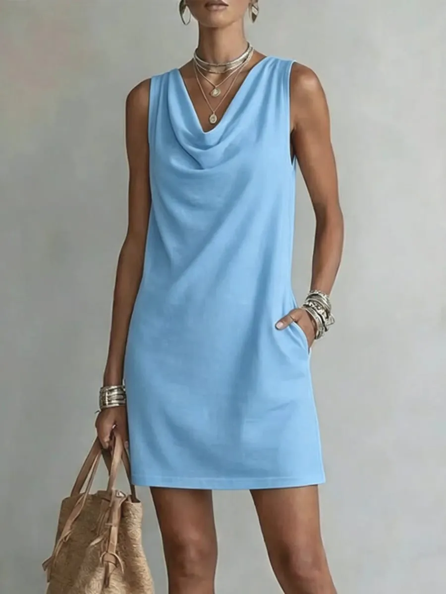 Women Casual Loose V-Neck Sleeveless Pocket Ruffles Dress Spring Summer Vest Tank Midi Dresses — image 4