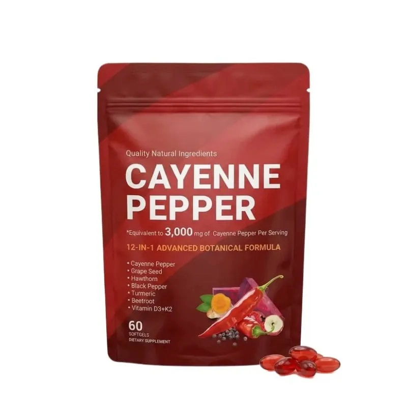 Supplément de gélules au poivre de Cayenne avec pépins de raisin betterave curcuma vitamines D3 K2 à base de plantes soutient la santé des vaisseaux sanguins des veines des jambes