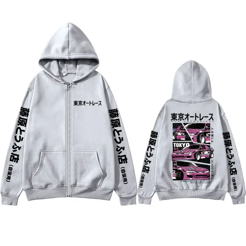 Anime Tokyo Initial D Drift AE86 Takumi Fujiwara JDM Car Zipper Hoodies Men Women Fashion Casual Zip Up Sweatshirts Jackets Coat