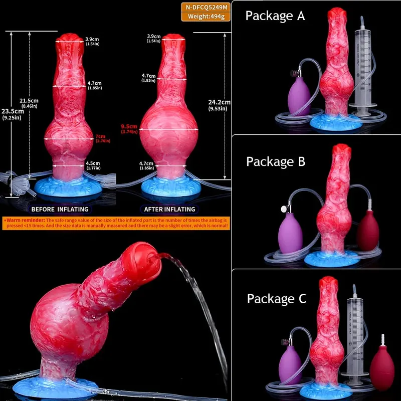 Inflatable Squirting Horse Dildo Anal Plug Silicone Ejaculating Penis with Knot G Spot Anal Trainer Gay Sex Toy Men Women