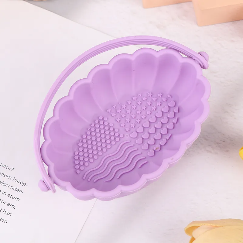 Caja de limpieza de brochas de maquillaje de silicona, cuenco de lavado, estante de secado de huevos, herramienta para polvo, esponja, cepillos de almacenamiento, depurador