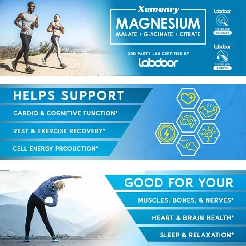 Triple Magnesium Complex Supplement - Contains Magnesium Glycine Malic Acid and Citrate To Relax Muscles and Improve SleepSupp — image 3