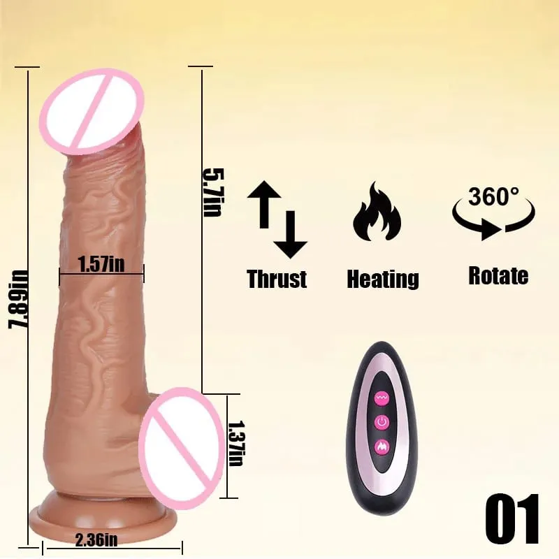 Thrusting Black Realistic Penis Dildo Male Dick Telescopic Rotating Heating G Spot Clitoral Anal Stimulation Vibrator Sex Toy