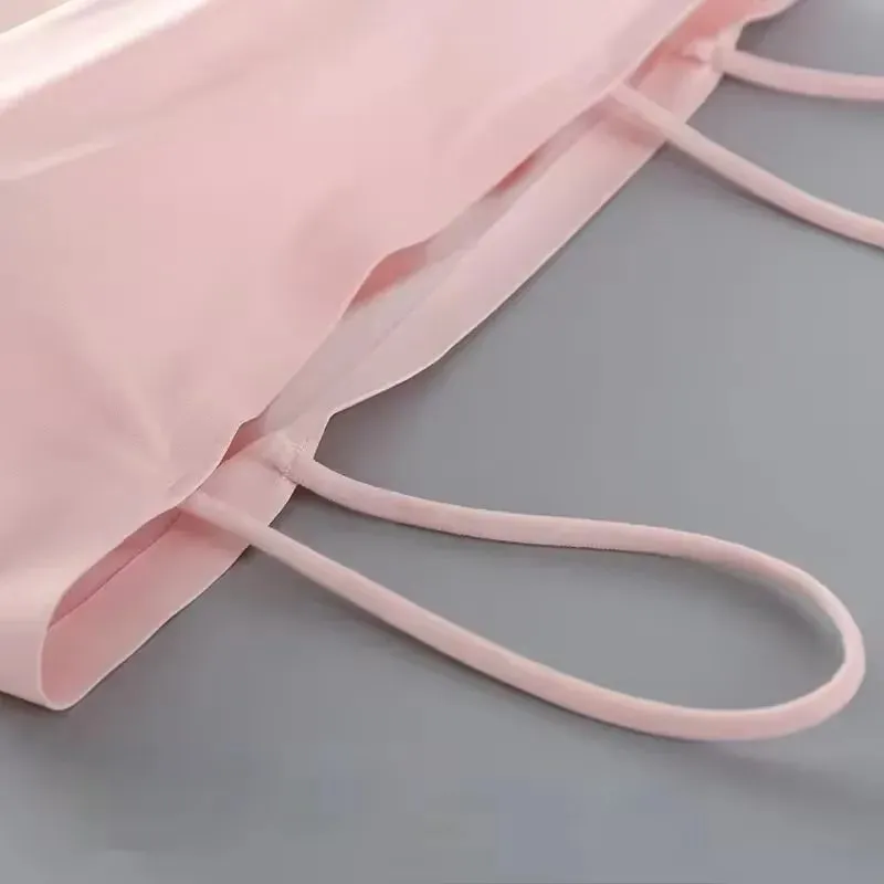 Women's Ice Silk Seamless Cami Tops Smooth Breathable Sleeveless Spaghetti Strap Vests for Summer Layering Casual Daily Wear