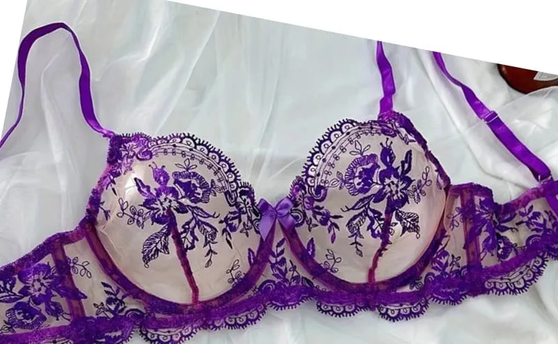 Lace Embroidery Ultra Thin Cup Bra Set Sheer Mesh Sleepwear for Big Bust Women S-XL Push Up Hot Sale 2026 32-38 S-XL Bra Set — image 10