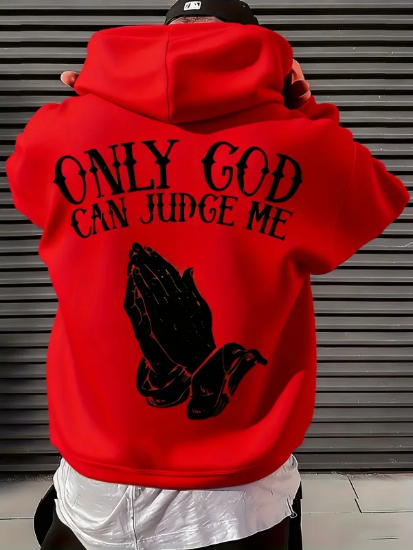 Herren-Hoodie „Only God Can Judge Me“ Streetwear mit inspirierendem Grafikpullover „Betende Hände“ für den Freizeitkleidungsstil