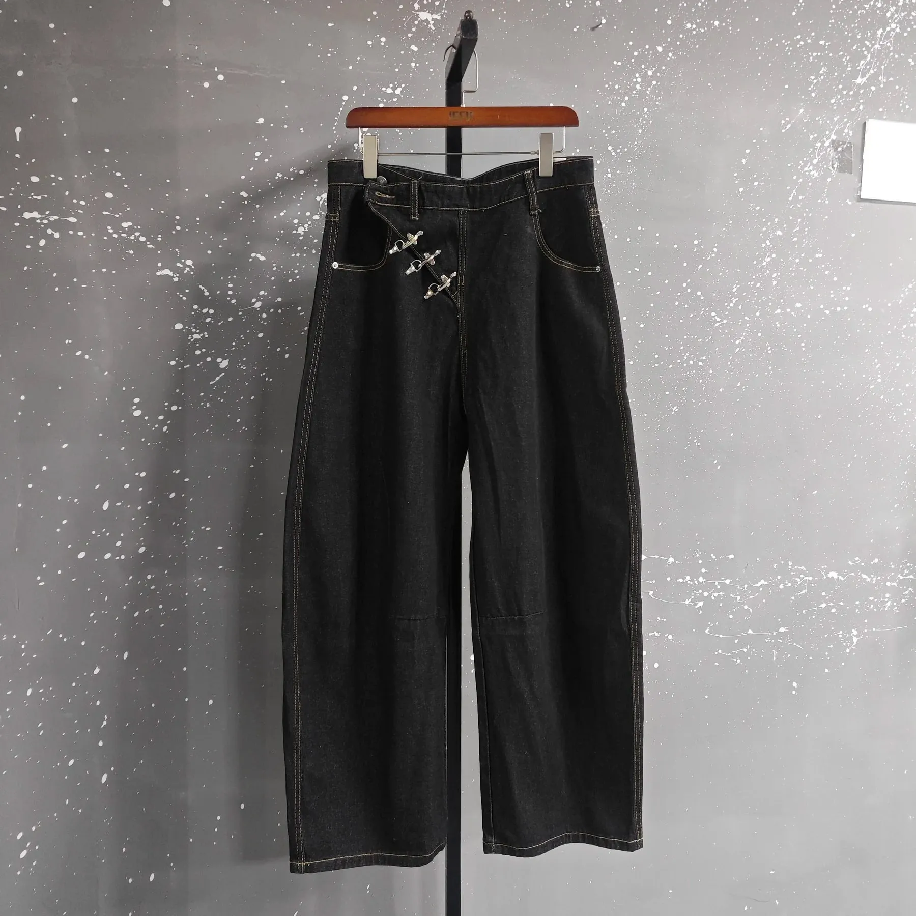 Airplane Button Design Black Men's Boot Cut Jeans Niche Unisex High Street Loose Wide Leg Denim Long Pants 2026 New 9X2176