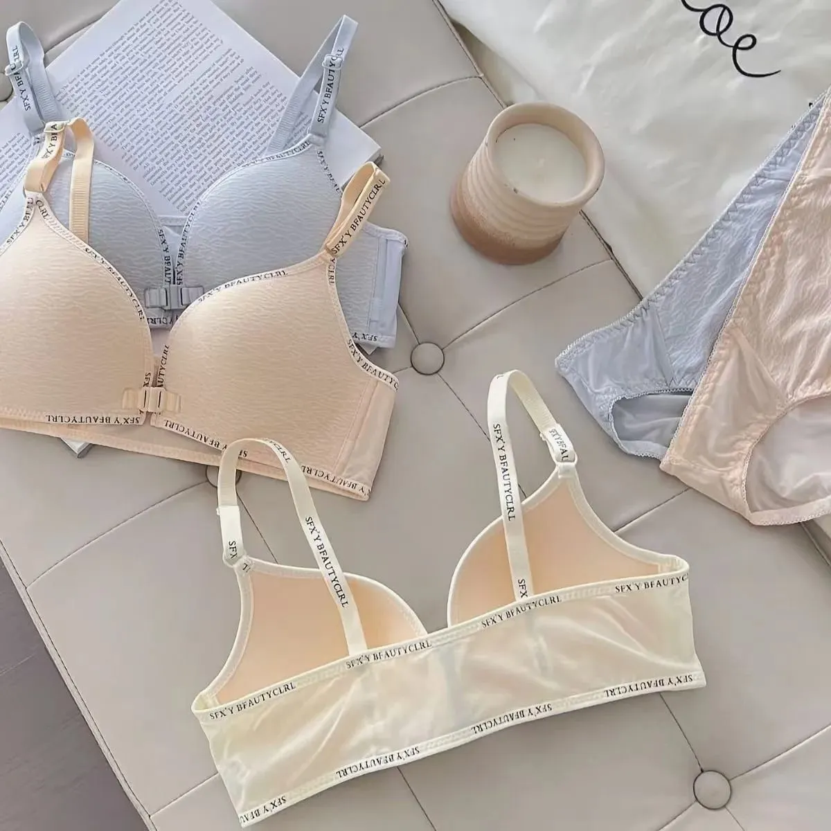 Sexy Front Closure Push-Up Lingerie Set for Small Breasts Comfortable Thin Bra with No Steel Ring Letter Shoulder Straps — image 2