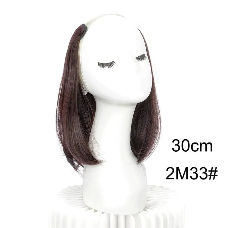 20/30cm Synthetic Short Straight Internal Buckle V-shaped Half Head Hair Extension Invisible Hairpiece for Women