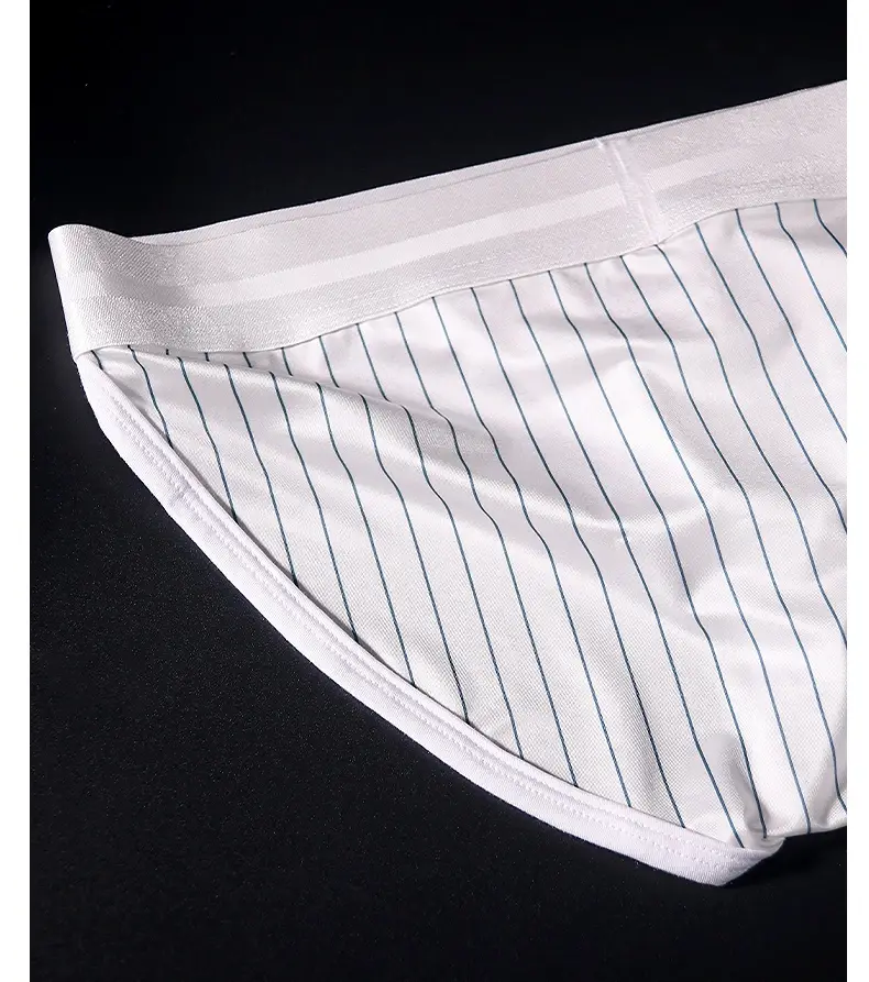 Men's Underwear Satin Ice Silk Striped Boxer Briefs with Low-Rise Waistband and High-Cut Crotch Underpants