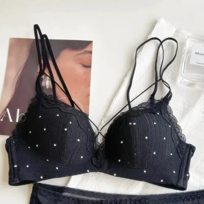 Hot Sale 2026 Sexy Polka Dot Lingerie Set Push Up Small Bust Enhance Side Support Anti Sagging Thin Straps Beautiful Back Bra