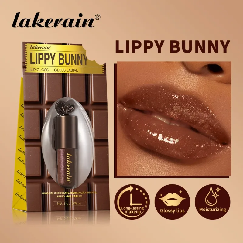 Lakerain Chocolate Rabbit Lip Gloss Dlouhotrvající hydratační zrcadlový efekt Hydratační hladká nelepivá rtěnka Lippy Bunny