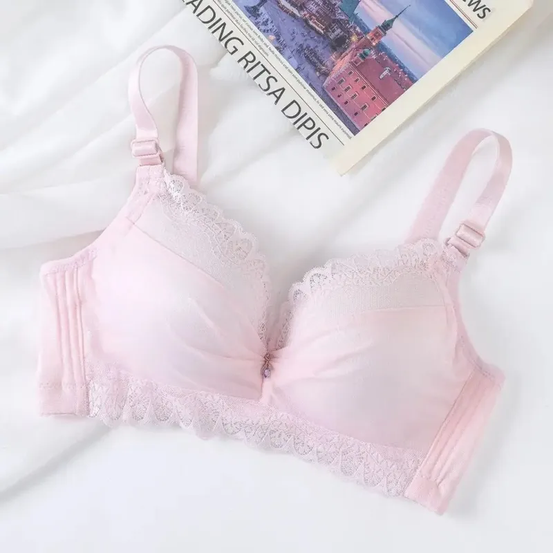 Ultra-Thick Push Up Bra with Side Support 8cm Thick Cups Lace Gathered Lingerie Wireless Full Coverage Bra for A/B Cup