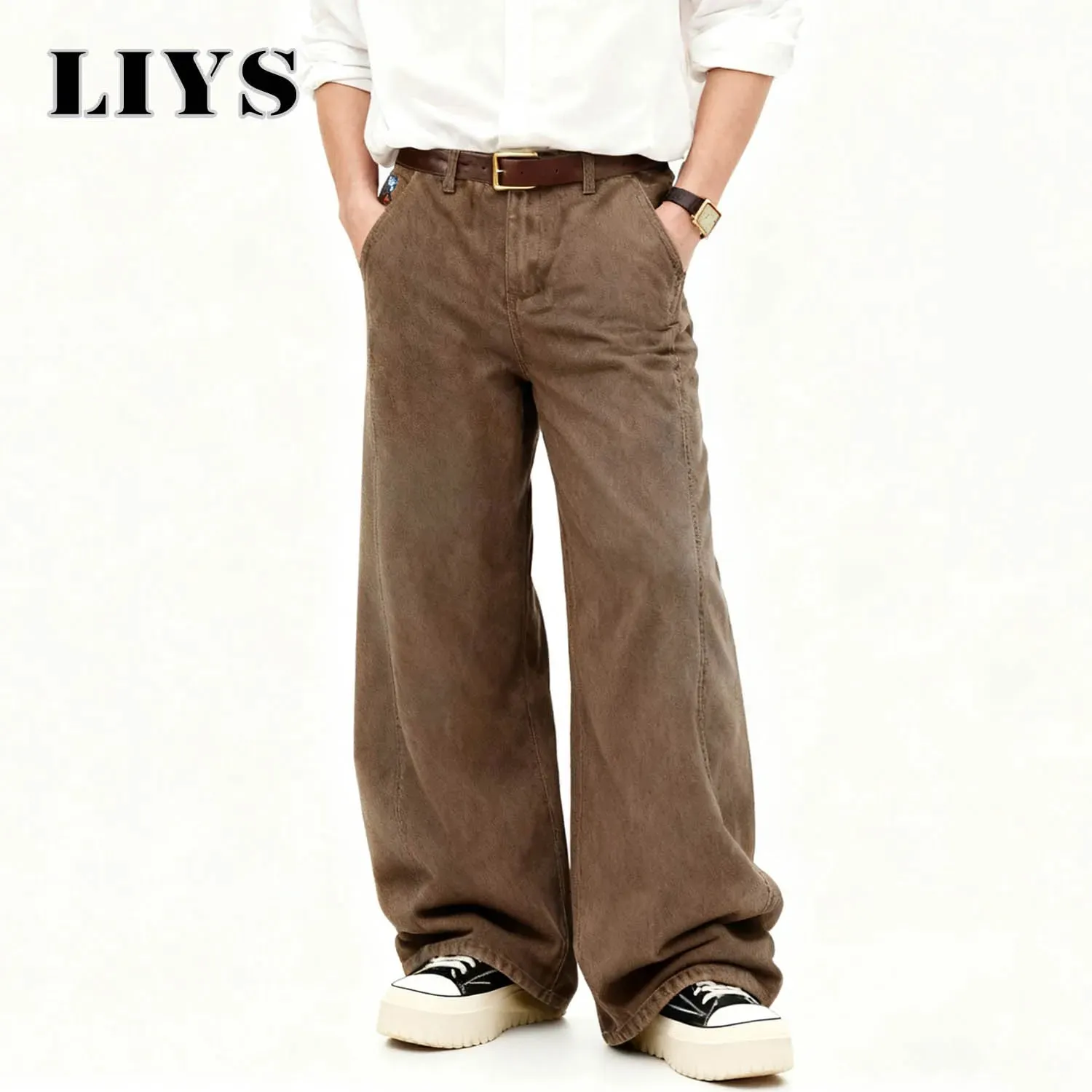 American Men's Retro Brown Ultra Baggy Wide Leg Jeans Street Casual Embroidery Oversized Men's Clothes Unisex Denim Pants