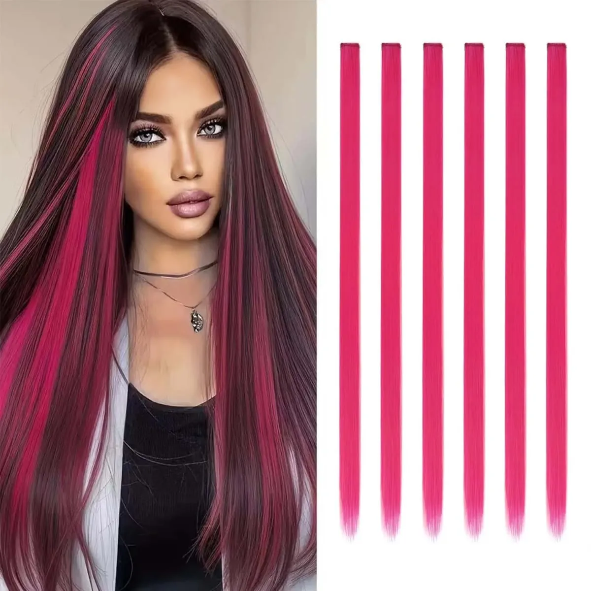 6 Pcs Clip Extensions Synthetic 24 Inch Colored Hair Extensions Party Highlights Long Straight Hairpieces for Women Kids Girl