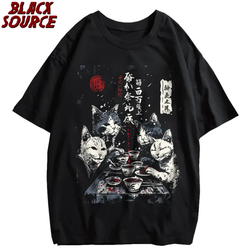 T126 Funny Cat Graphic Hoodie, Japanese Cat Printed Pullover Sweatshirt, Men's Women's Harajuku Casual Streetwear — image 4