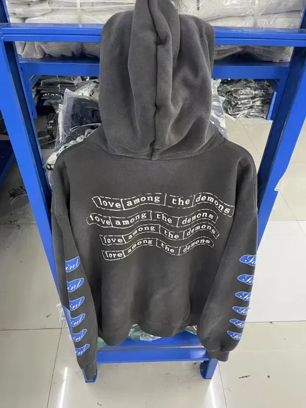 26FW SAINT x Ber B J Co-brand Big Logo Printed Women Men Washed Hooded Sweatshirt Hoodies Vintage Distressed Men Casual Hoodie