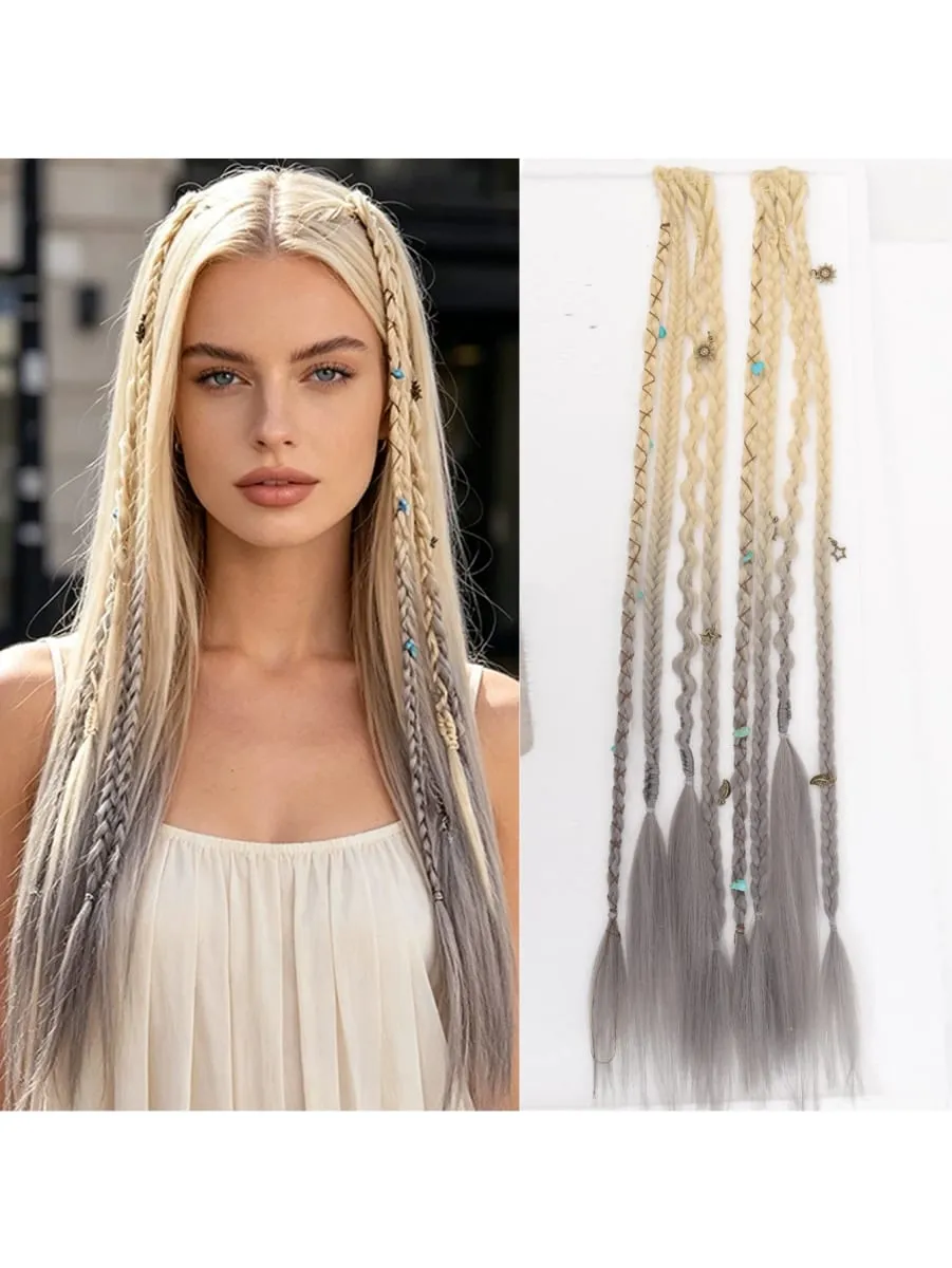 Ombre Synthetic Boho-style Small Twisted Braided Hair Extensions For Women Wig Braids BB Clip-on Spicy Girl Brown Boxing Braids