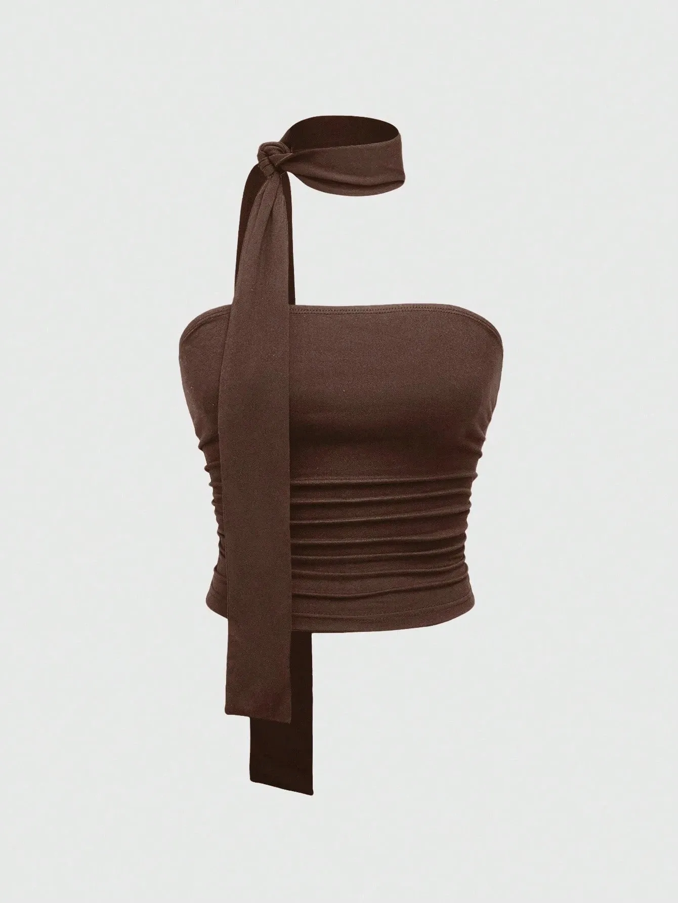 Women's Casual Slim Fit Pleating Waist Neck Belt Off Shoulder Bandeau Top Sexy Solid Color Backless Crop Top Summer 2026