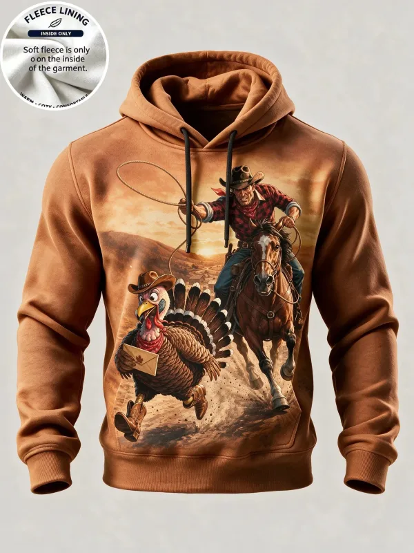 3D Print Thanksgiving Fleece Hoodie Turkey Feast Dinner Full Print Pullover Long Sleeve Kangaroo Pocket Holiday Sweatshirt