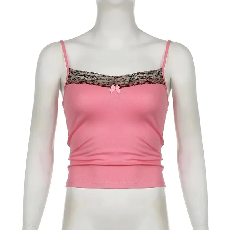 Anfilia Women Leopard Patchwork Cami Top Ruched Slim Crop Tank Top Y2K Spaghetti Strap Bodycon Streetwear Vest — image 6
