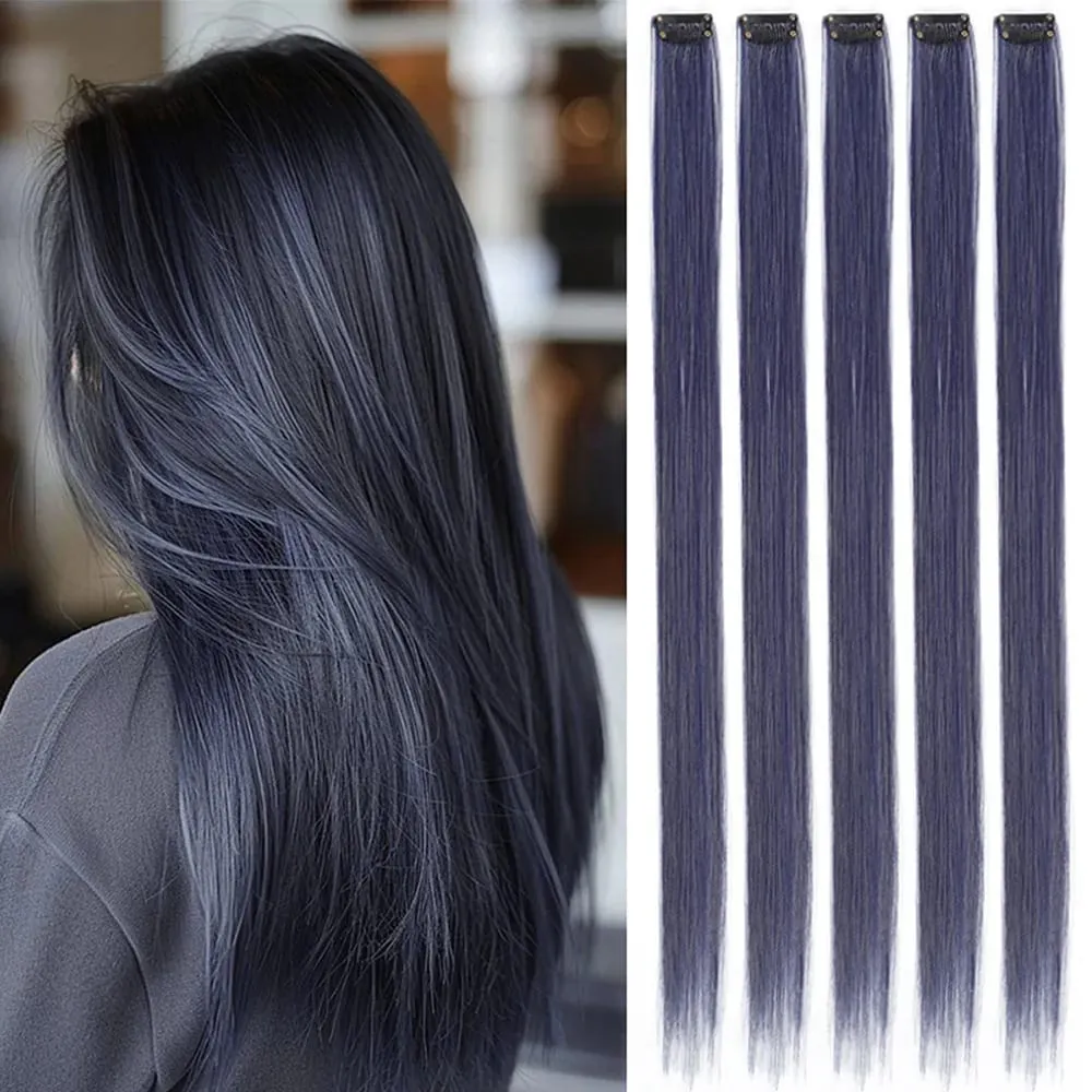 Synthetic Colorful 5pcs/set Clip Hair Extensions High Temperature Long Straight Hairpieces for Women Daily Party Use