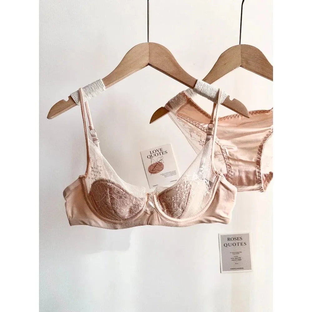 Comfort Lace Lingerie Bra Set Women Soft Underwire Thin Cup Push‑Up Breathable Intimates Suit For Small Bust Ladies Underwear