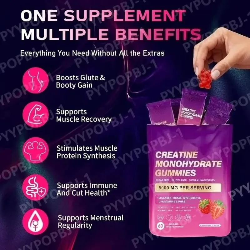 Creatine Monohydrate Gummies 60 Count with Collagen Biotin Vitamin D3 & Hyaluronic Acid for Daily Pre & Post Workout Recovery — image 3