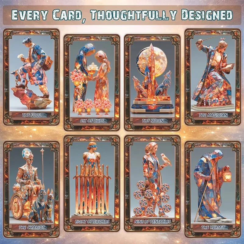 Amber Glass Tarot Cards Deck 78-Card Unique Tarot Deck with Guidebook for Beginners and Experienced Readers Daily Insight Divi