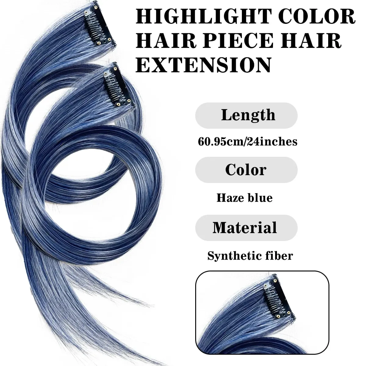 Synthetic Colored Clip In Hair Extensions Straight Highlight Hair Streaks Rainbow Hanging Hair Pieces Hairpiece For Women Party — image 3