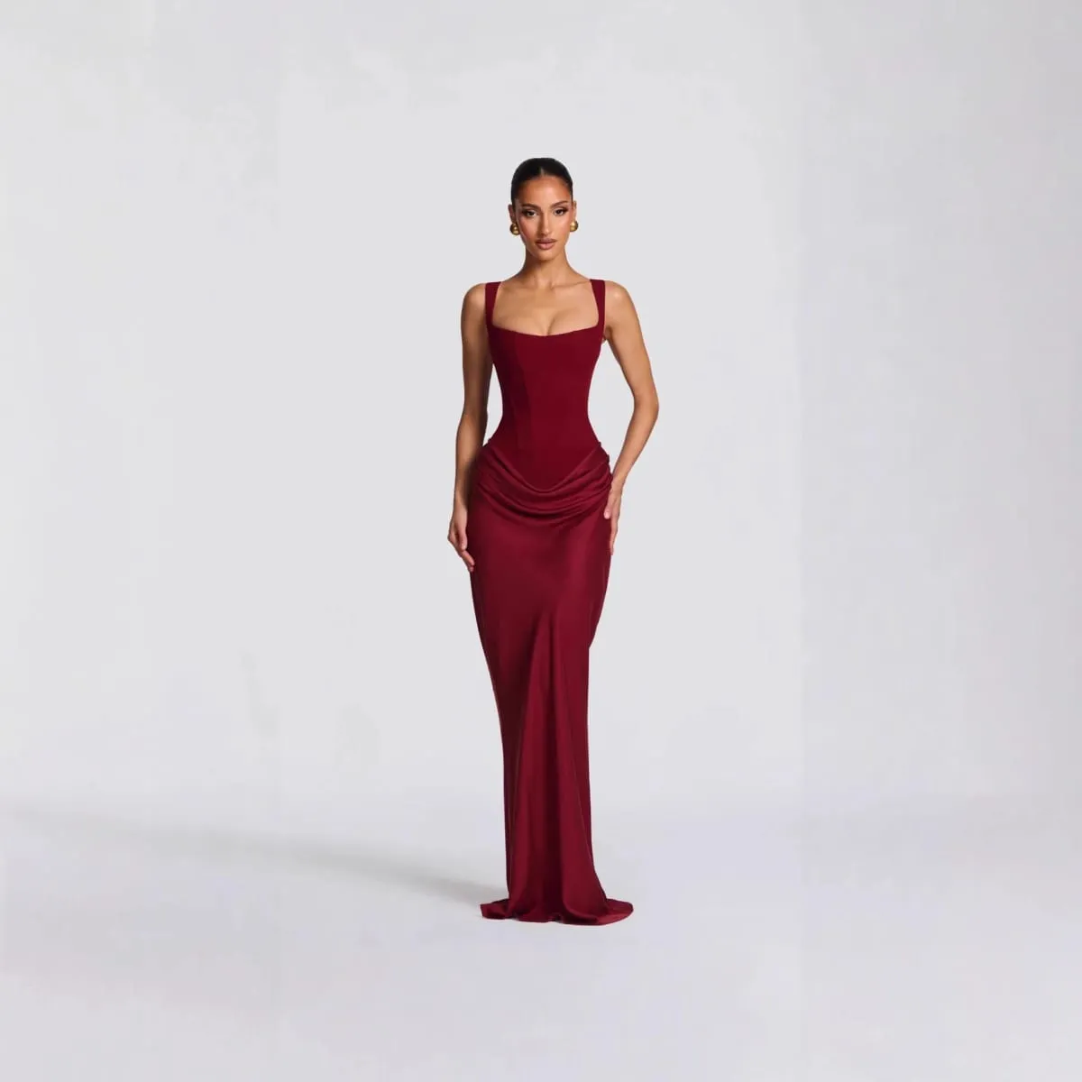 Cross-Border Spring 2026 Women's Slim Fit Fishbone Strap Long Dress Pure Color Bodycon Dress Sexy Style Shoulderless Gown — image 2