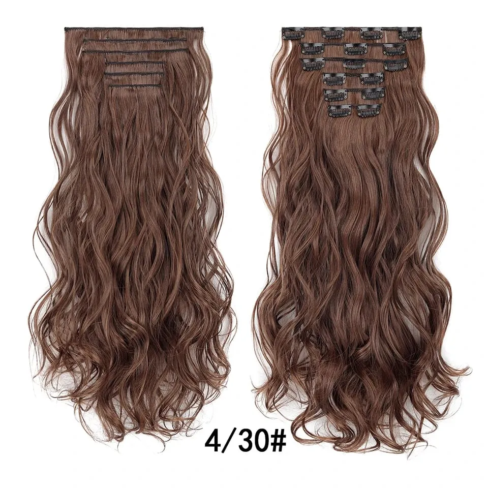 24Inch Clip in Hair Extensions Invisible Synthetic Extension 6PCS Long Straight Heat Resistant Clips on Hairpieces for Women