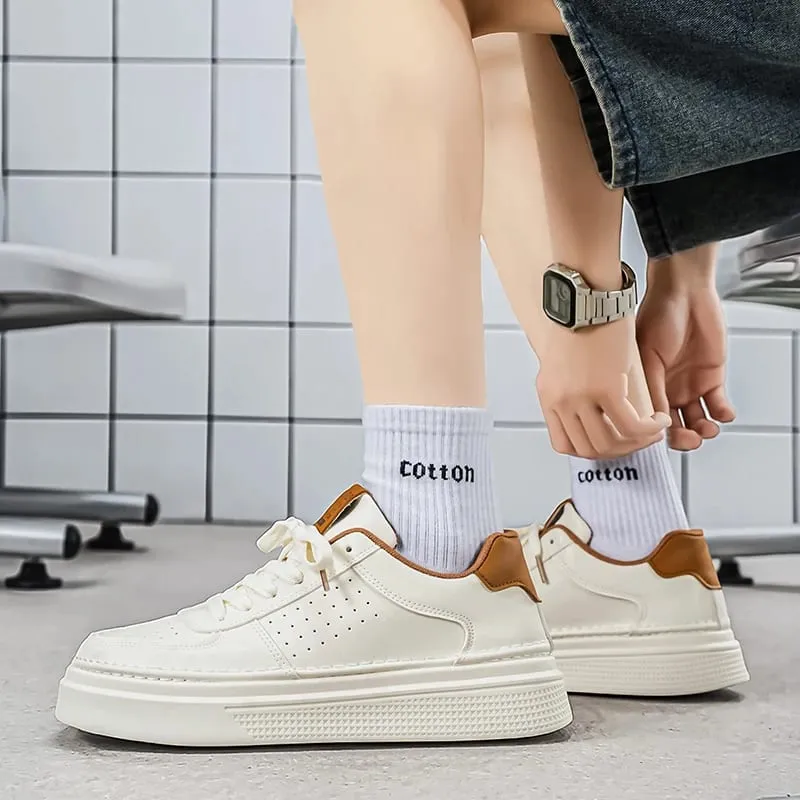 Men Casual Sneakers Breathable Trendy Mating White Comfortable Non-slip Daily Walking Thick Soled Height Increasing Sports Shoes