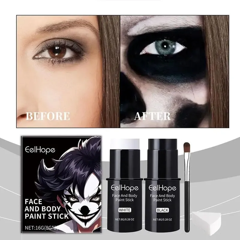 Cover Foundation Clown, bunt, langlebig, wasserfest, für Halloween, festliches Make-up, Zubehör-Set, Schwarz, Weiß, Gesichts- und Körperbemalungsset — image 7