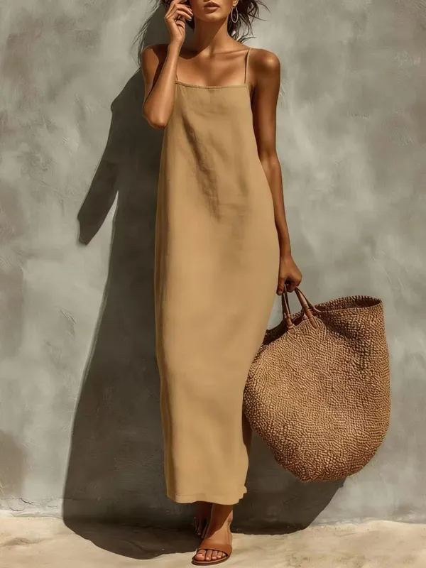 Summer Women Solid Color Casual Comfortable Slip Sundress Sand Beachwear Backless Sleeveless Loose Maxi Long Vacation Dresses — image 10
