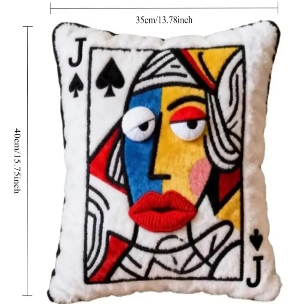 Patchwork Style Poker Card Cushion High-Value Design Card Game Theme Embroidered Pillow 3D Big Eyes Plush Cushion Gift Giving