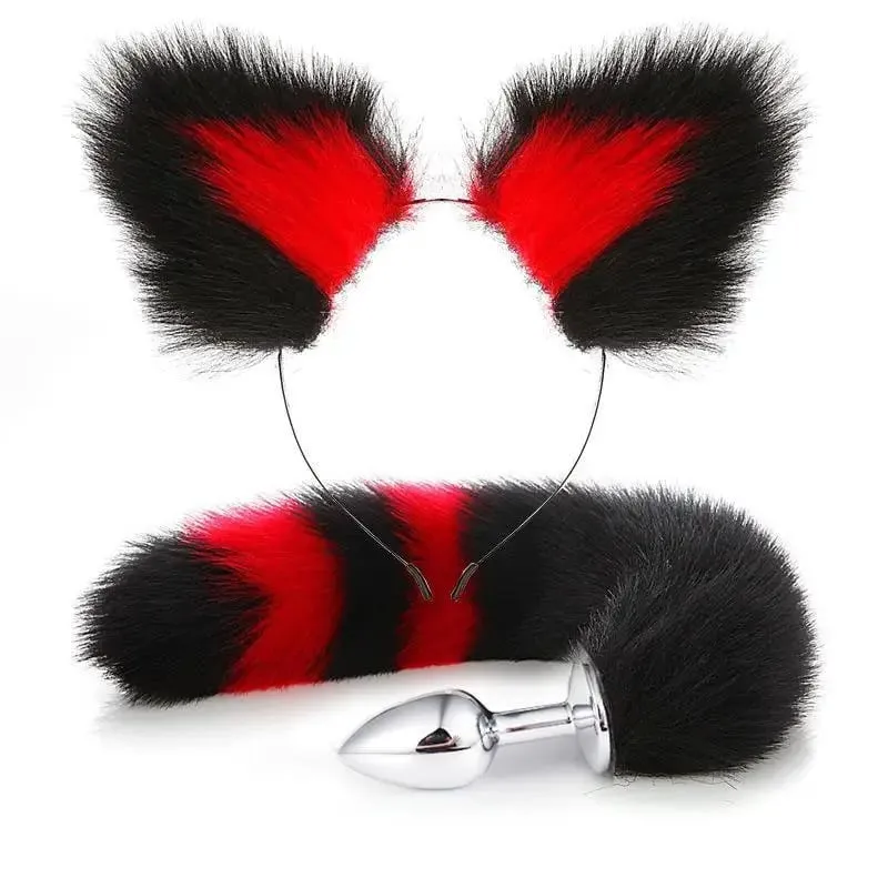 40cm Fox Tail Anal Plug Plush Cat Ears Headbands Set Butt Plug Tail Erotic Cosplay Sex Toys Women Anal Masturbation