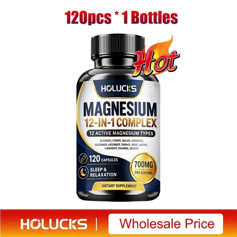 Magnesium 12-IN-1 Complex Capsules - Bone & Heart Health Supplement Sleep Support Muscle Relaxation Stress & Anxiety Relief