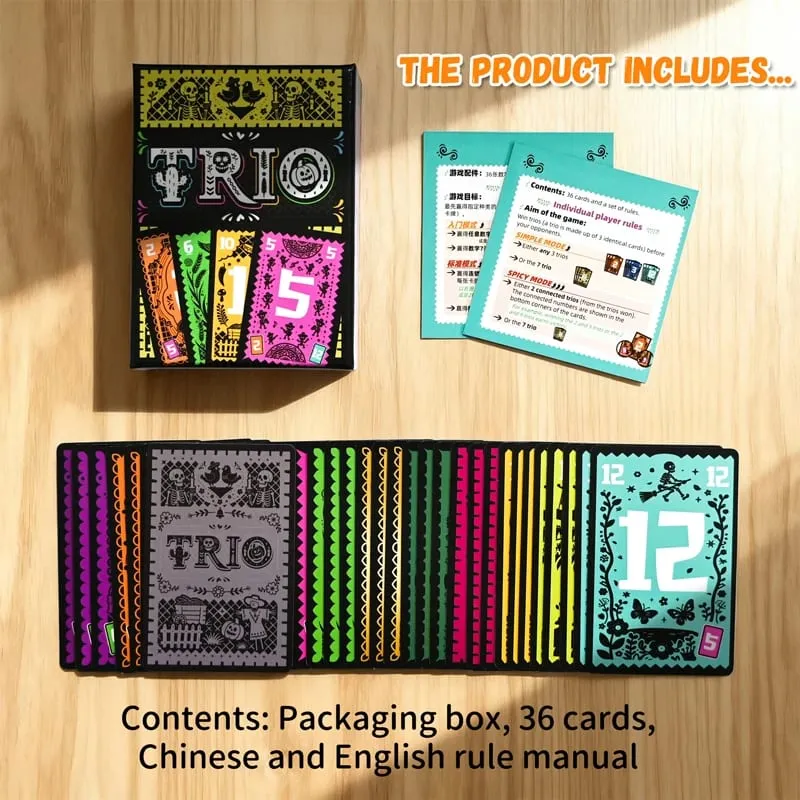 Trio Memory Challenge Bilingual Strategic Card Game Brain Training Activity for Family Party Group Fun Board Game Toys