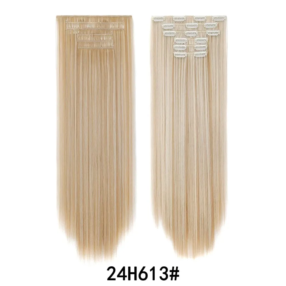 24Inch Clip in Hair Extensions Invisible Synthetic Extension 6PCS Long Straight Heat Resistant Clips on Hairpieces for Women