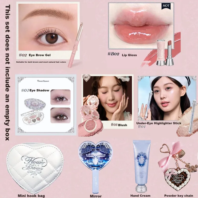 Flowerknows THE SWEETIE BEAR COLLECTION ชุดของขวัญแต่งหน้า All In คอนซีลเลอร์ Palette Blush Setting Powder Lip Jelly ของขวัญกล่องกระจก