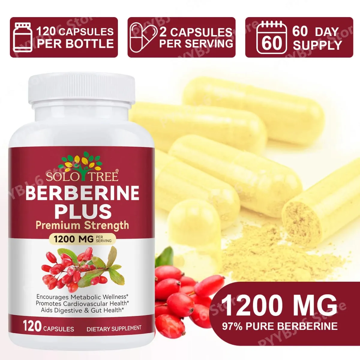 Berberine Plus Capsules 1200mg Berberine HCl Metabolism & Digestive Gut Health Support 120 Capsules