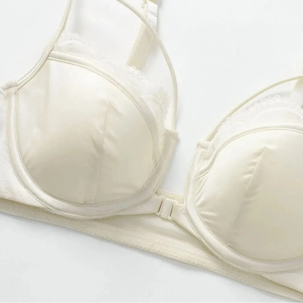 Smooth Thin Cup Front Closure Bra Briefs Set Underwear with Lace Trim Push-up Backless Bra Women Brassiere Sexy Female Lingerie